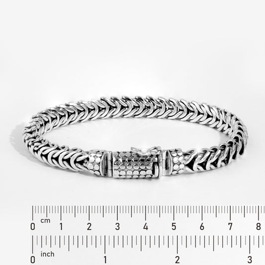 Handmade Sterling Silver Foxtail Bracelet for Men, Bali Woven Chain Bracelet