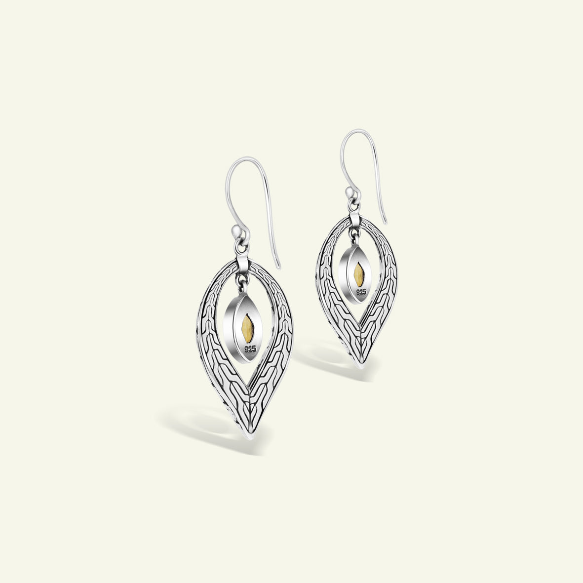 Bamboo Inspired Sterling Silver Earrings with Marquise Citrine – Timeless Elegant Jewelry
