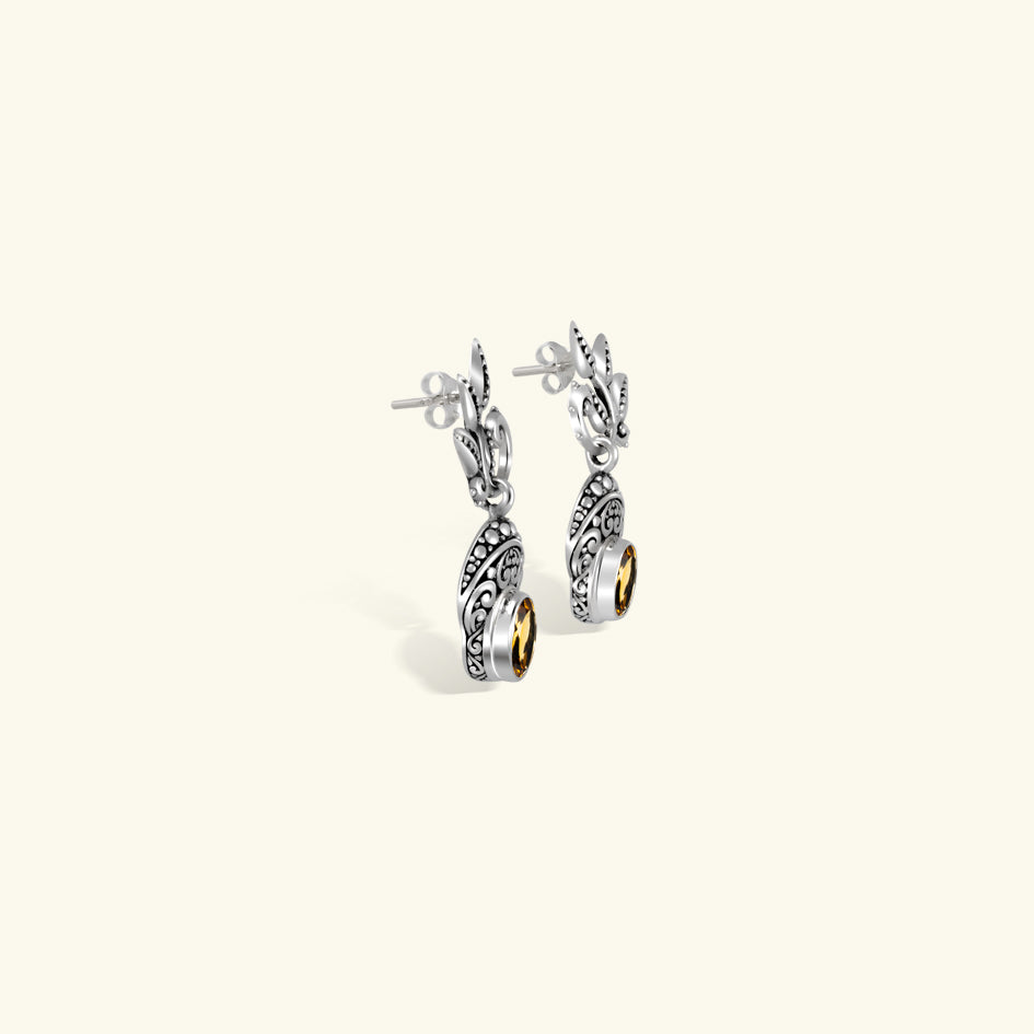 Elegant Filigree Leaf Gemstone Dangle Earrings