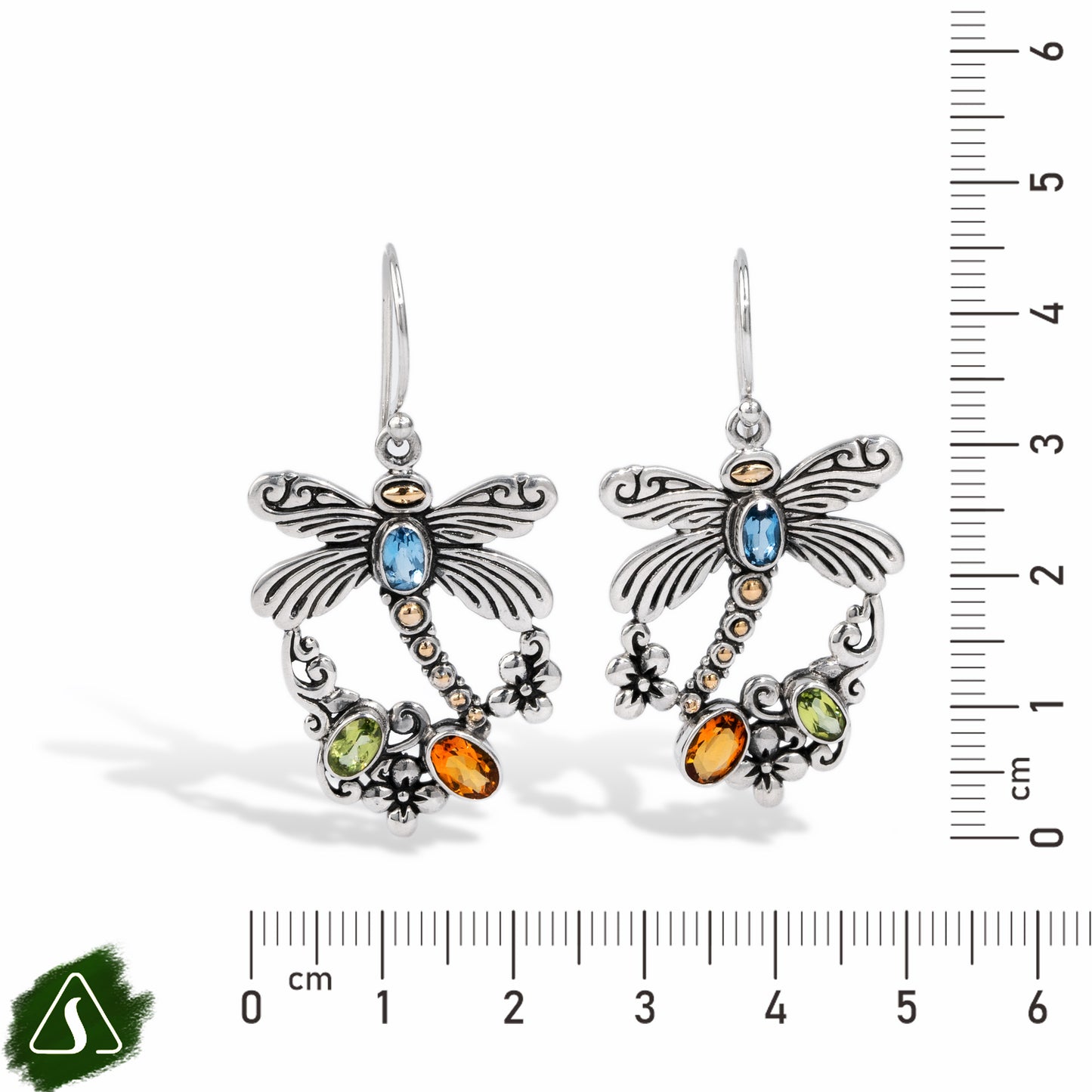 Dragonfly Drop Earrings with Multi Gemstones