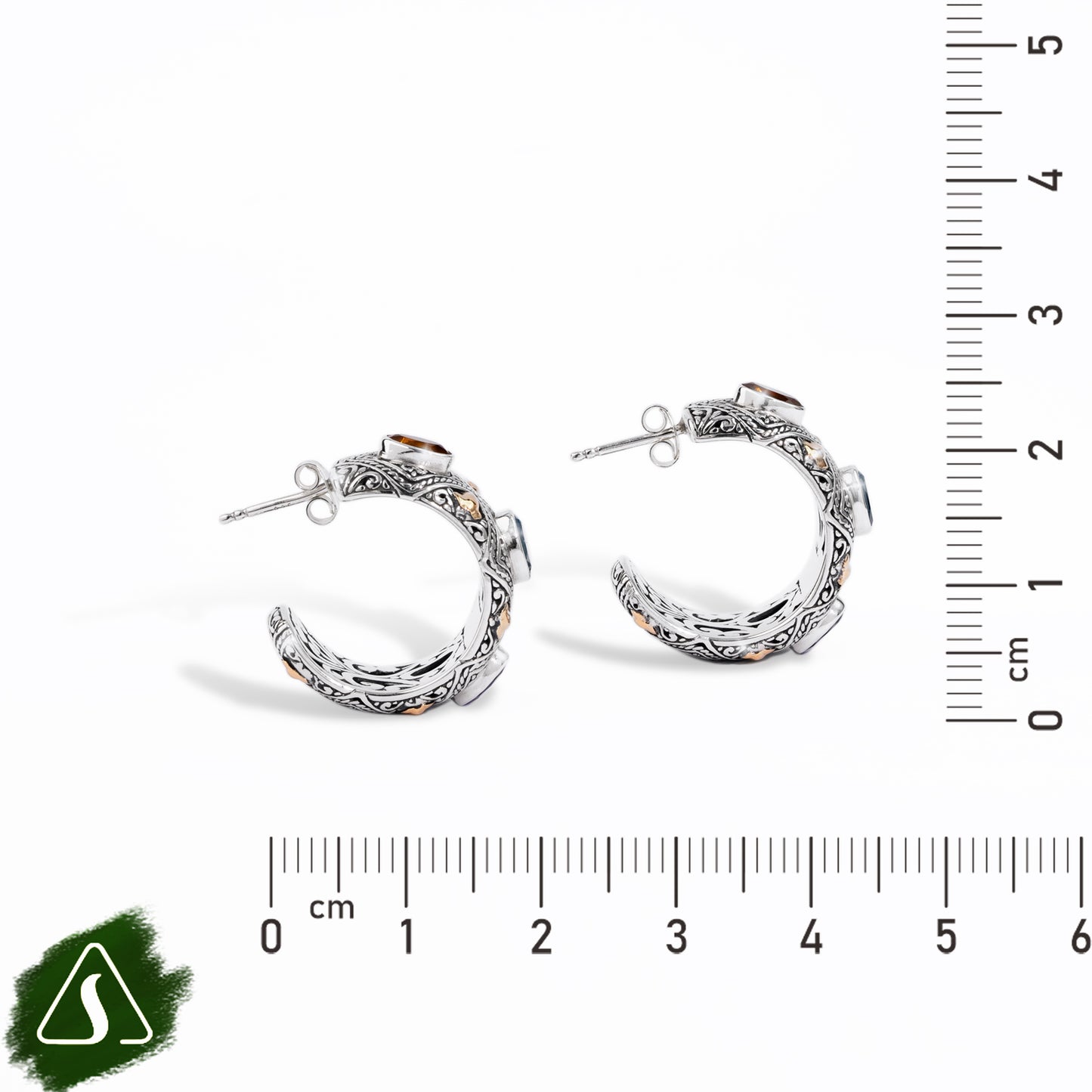 Wide Carved Half-Hoop Earrings with Multi Gemstones