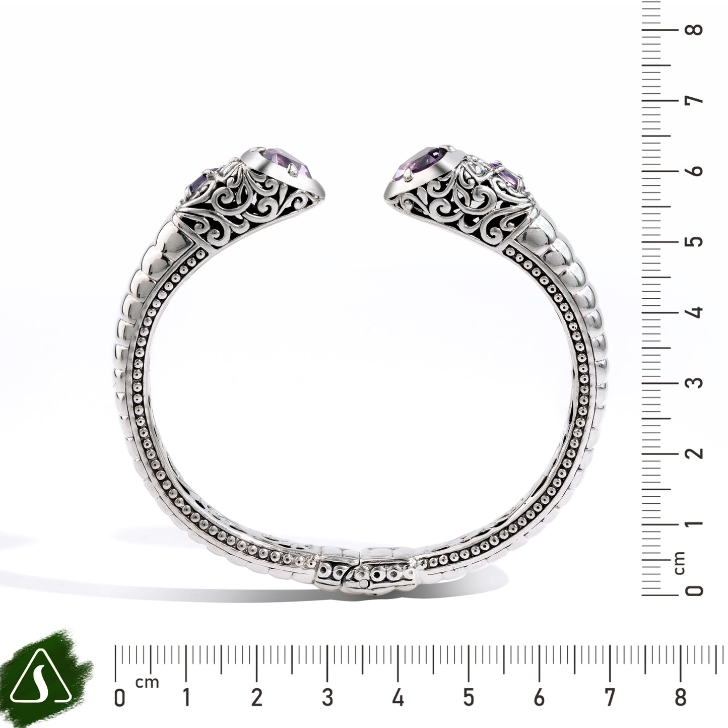 Handcrafted Sterling Silver Open Cuff Bracelet with Amethyst
