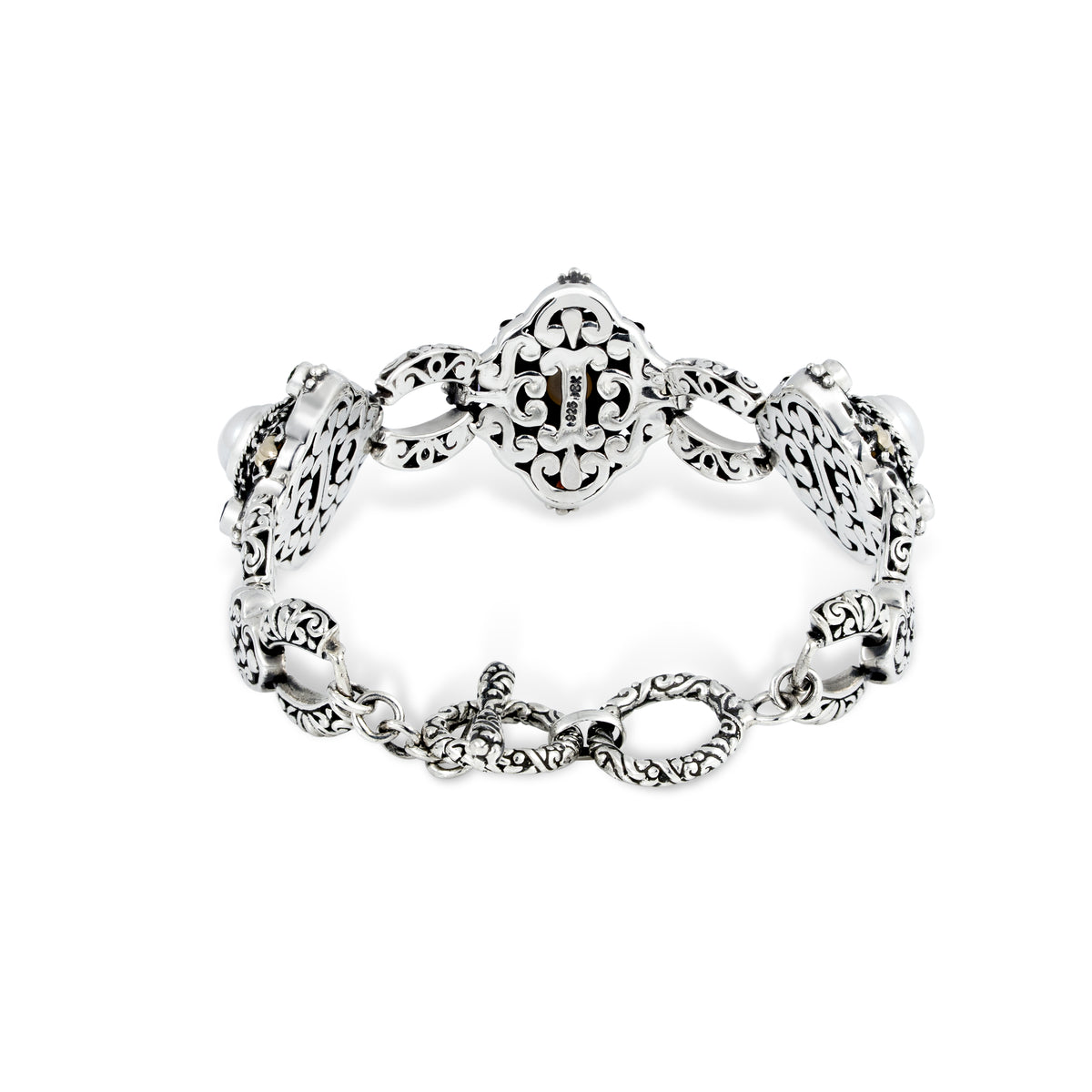 Handcrafted Sterling Silver Ornate Link Bracelet with Filigree Details Inspired by Balinese Temple Art