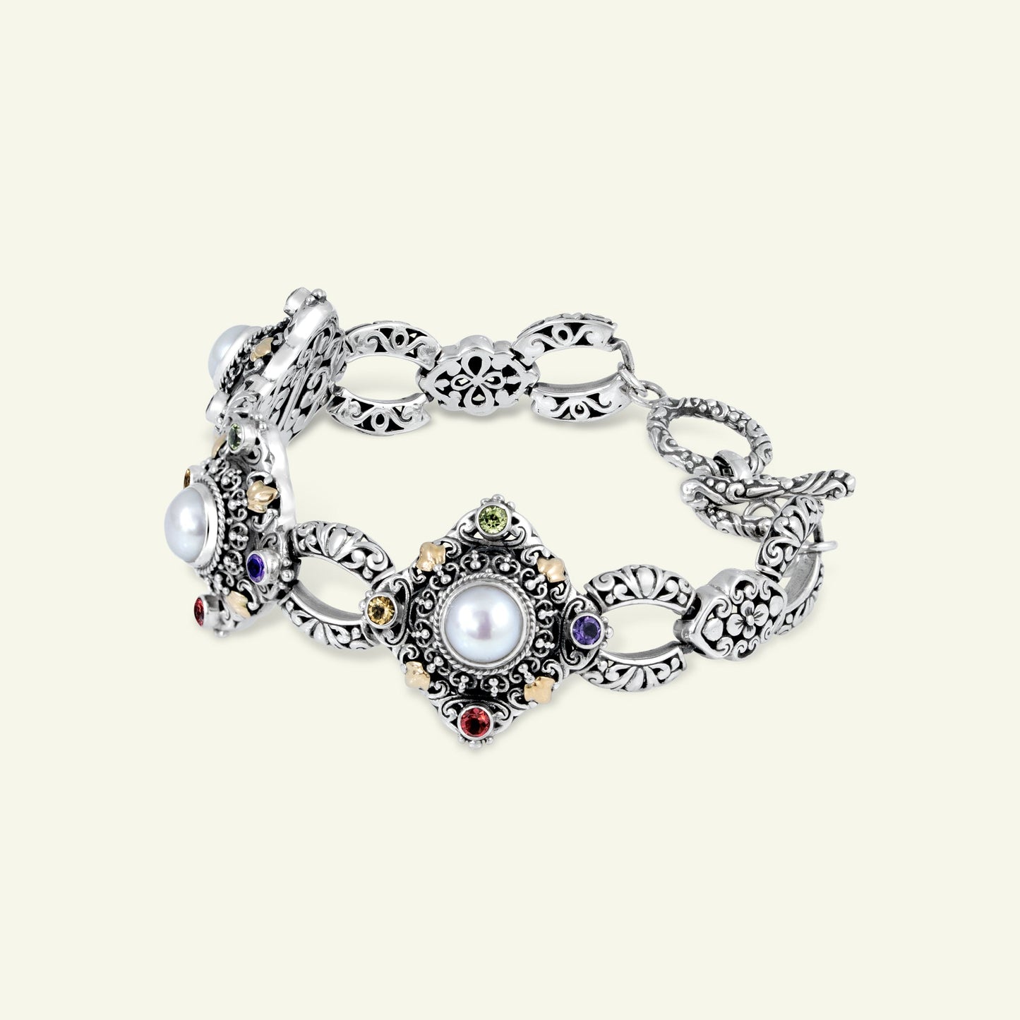 Handcrafted Sterling Silver Ornate Link Bracelet with Filigree Details Inspired by Balinese Temple Art