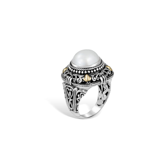 Artisan Balinese Sterling Silver Ring with Natural Pearl – Regal & Elegant Design