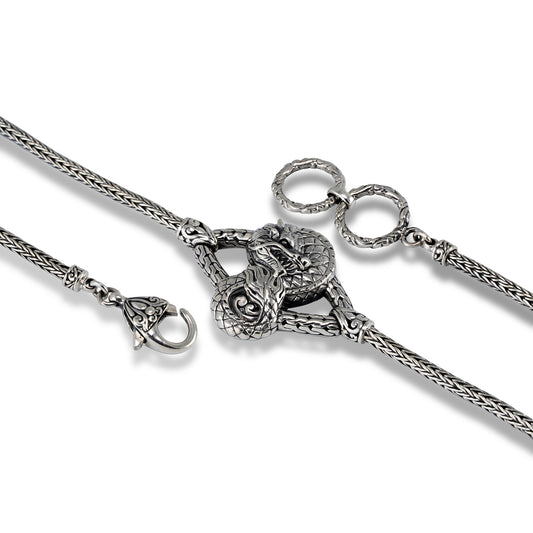 Silver Dragon Bracelet – Handcrafted Balinese Dragon Jewelry with Braided Chain Product Description