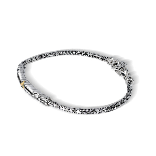 Handcrafted Sterling Silver Bracelet with 18K Gold Accent – Braided Silver Chain