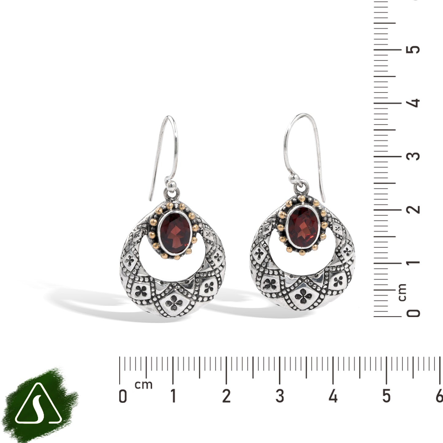 Silver Garnet Dangle Earrings with 18K Gold Accents