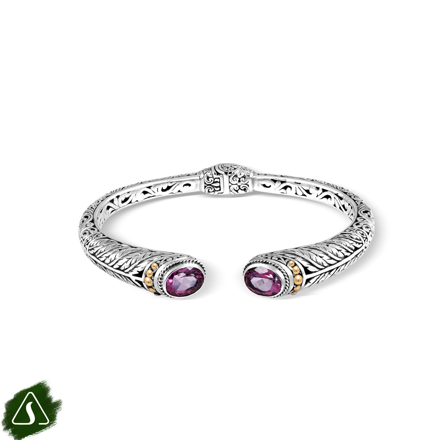 Handcrafted Balinese Silver Cuff Bracelet with Natural Stone Accents