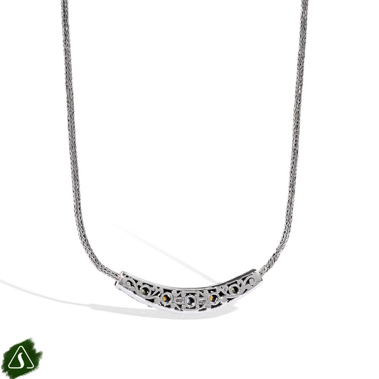 Curved Bar Necklace with Multi Gemstones