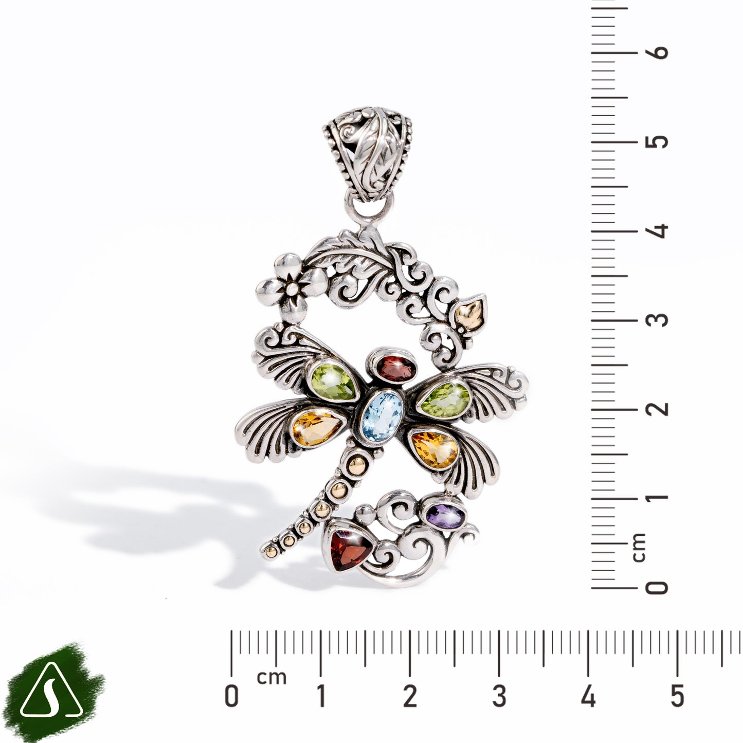 Necklace Charm Dragonfly Pendant with Multi Gemstones