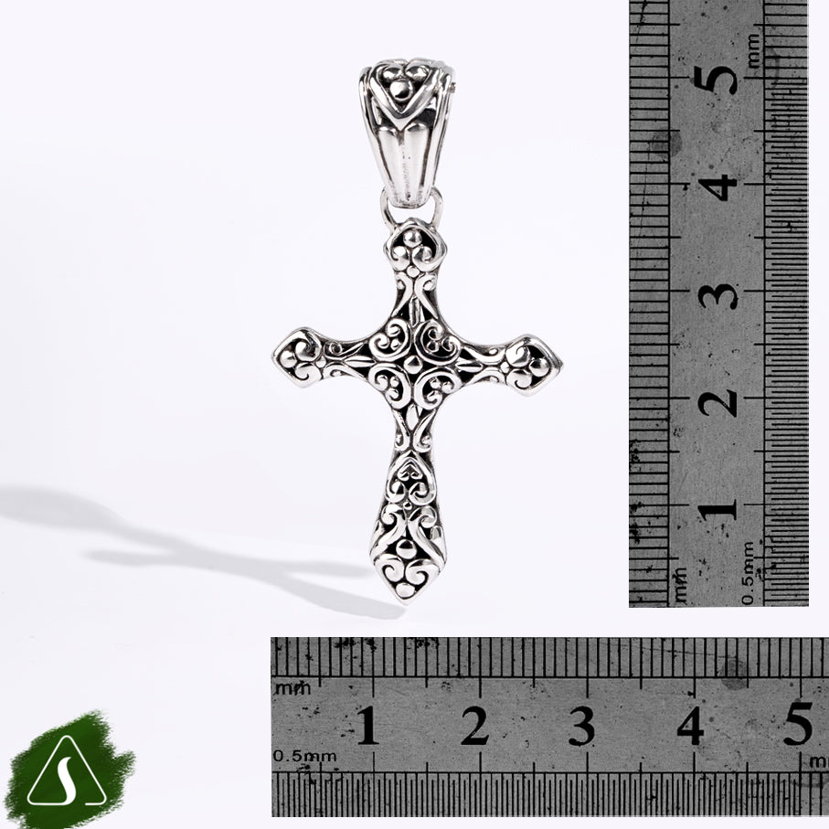 Sterling Silver Filigree Cross Pendant | Handmade Bali Christian Cross Charm