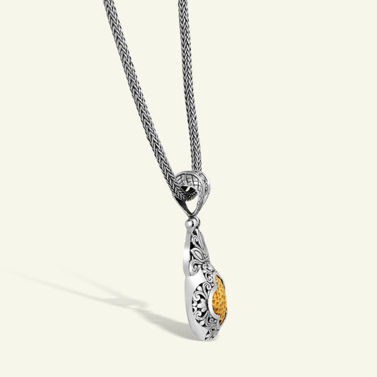 Sterling Silver Pendant Necklace with Gold Plated Honeycomb Center