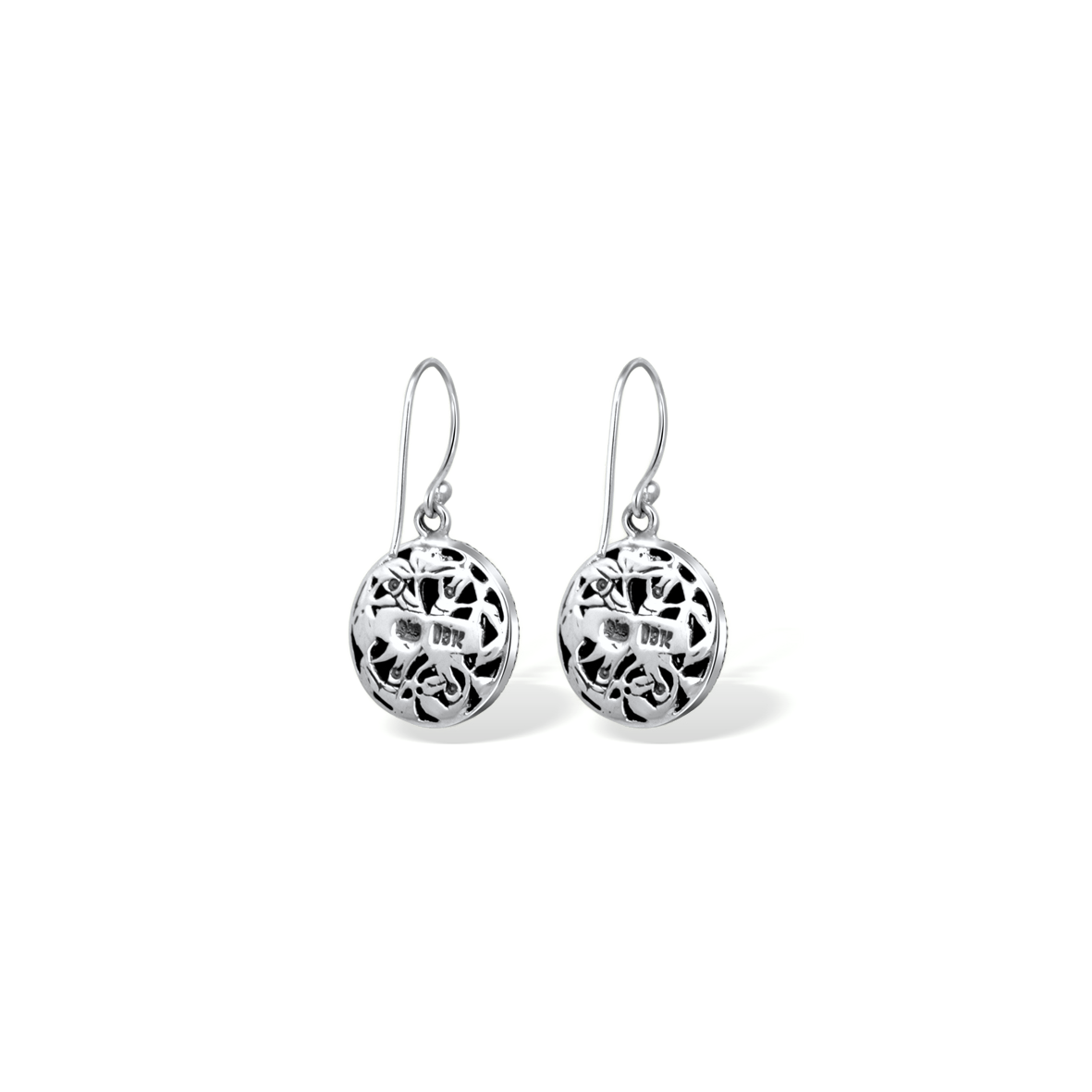 Two Tone Bamboo Leaves Round Earrings with 18K Gold Accents