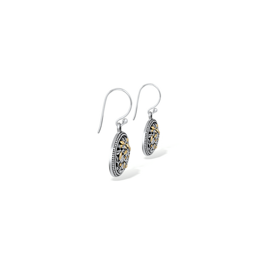 Two Tone Bamboo Leaves Round Earrings with 18K Gold Accents