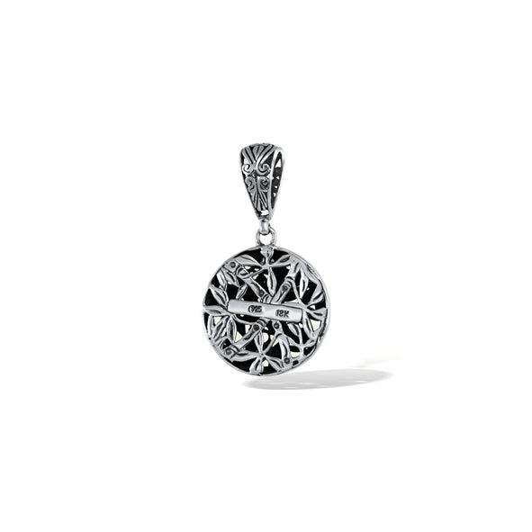Two Tone Bamboo Leaves Round Pendant with 18K Gold Accents