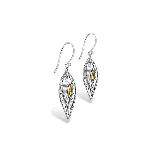 Bamboo Inspired Earrings with Marquise Citrine