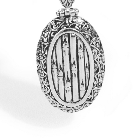 Balinese Silver Bamboo Pendant with Ornate Scrollwork