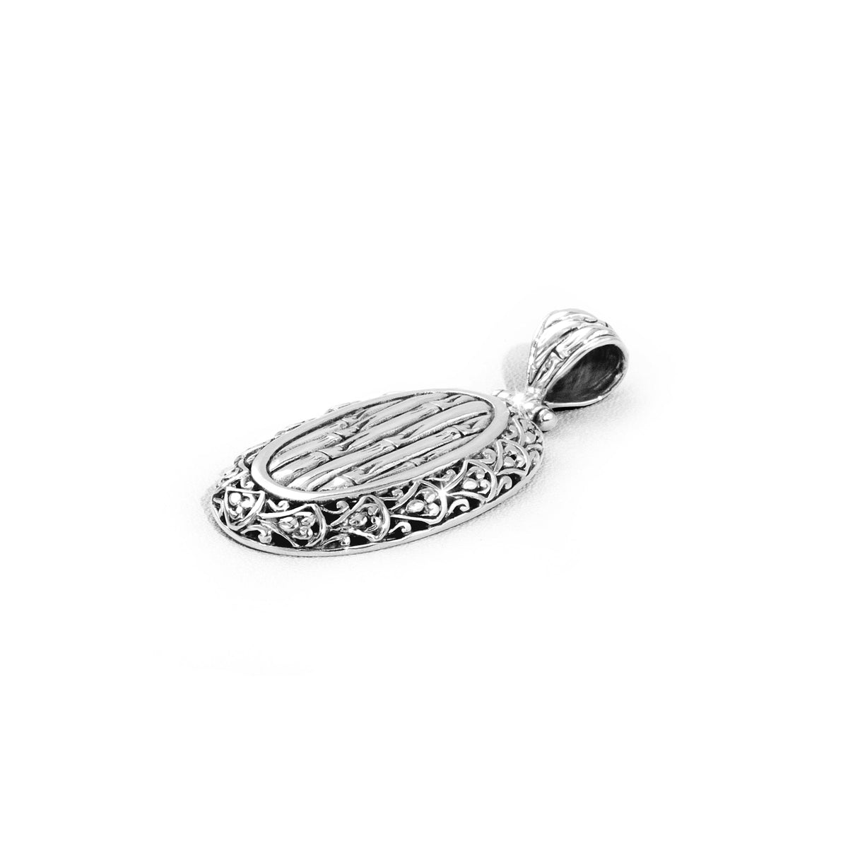 Balinese Silver Bamboo Pendant with Ornate Scrollwork