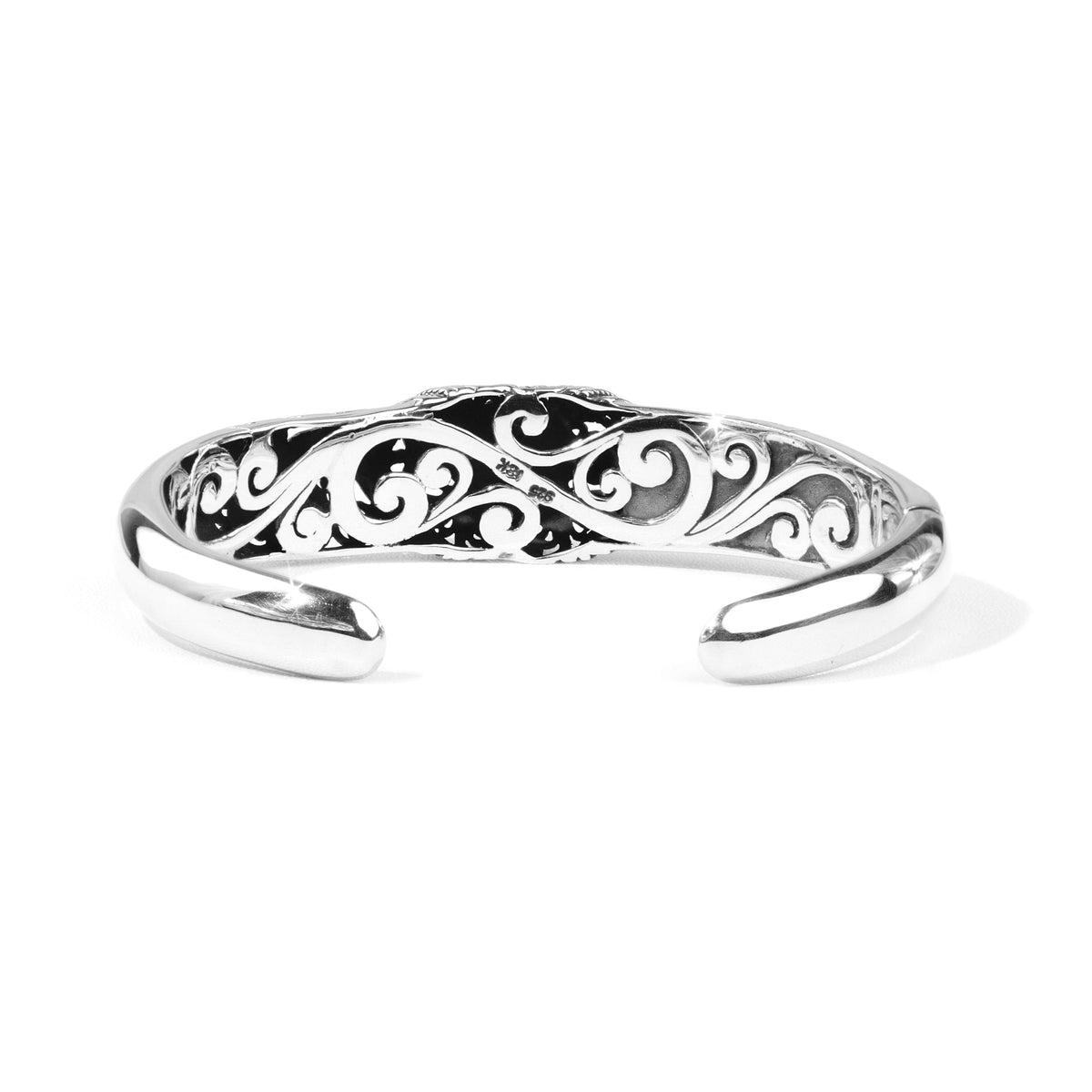 Balinese Batik Floral Sterling Silver Cuff Bracelet with 18K Gold Accents