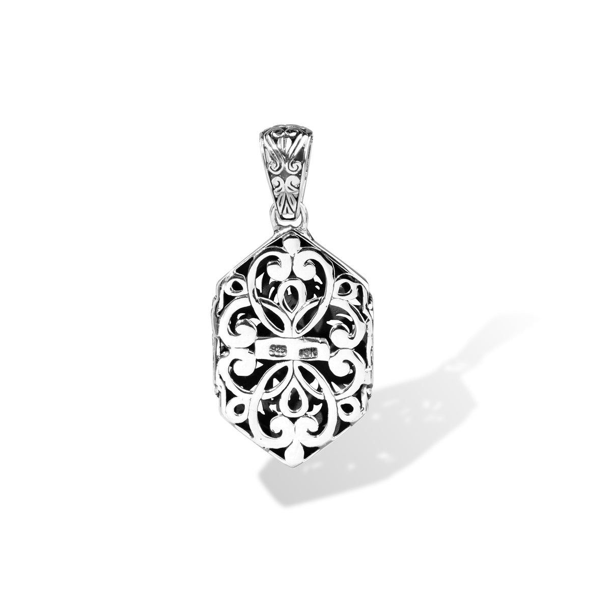 Balinese Batik Floral Sterling Silver Pendant with 18K Gold Accents