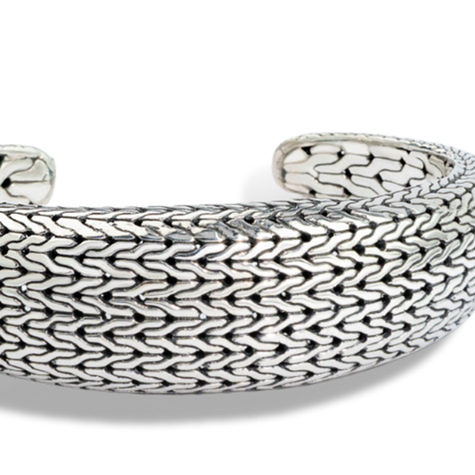 Balinese Dragon Skin Sterling Silver Wide Cuff Bracelet