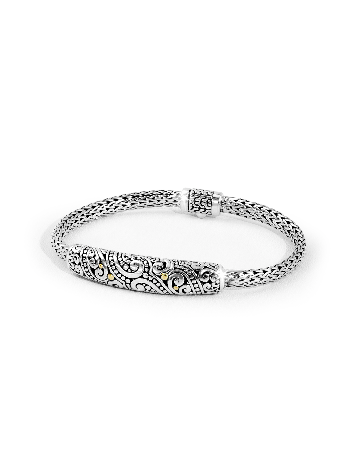 Balinese Scrollwork Silver Bracelet with 18K Gold Dots