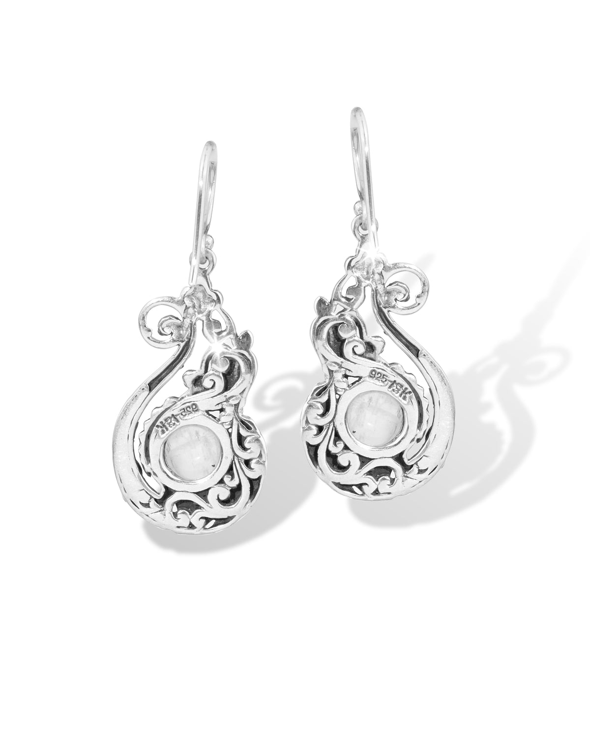 Rainbow Moonstone Balinese Sterling Silver Dangle Earrings with 18K Gold Accents