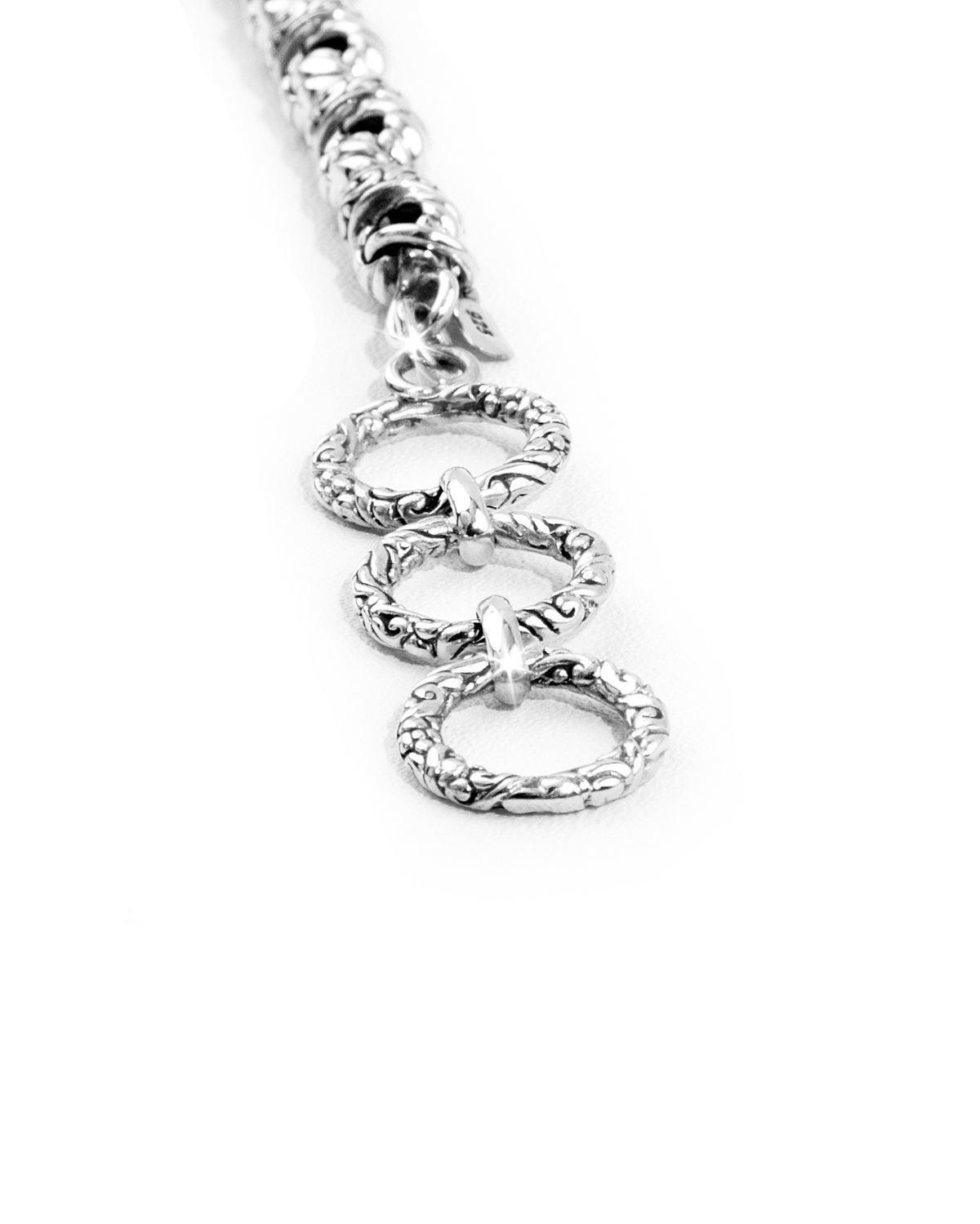 Balinese Ornate Link Silver Chain Bracelet with Carved Lobster Clasp