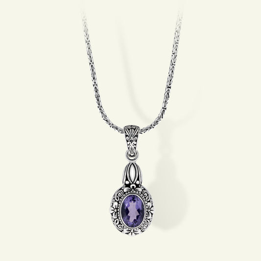 Elegant Amethyst and Sterling Silver Ornate Pendant