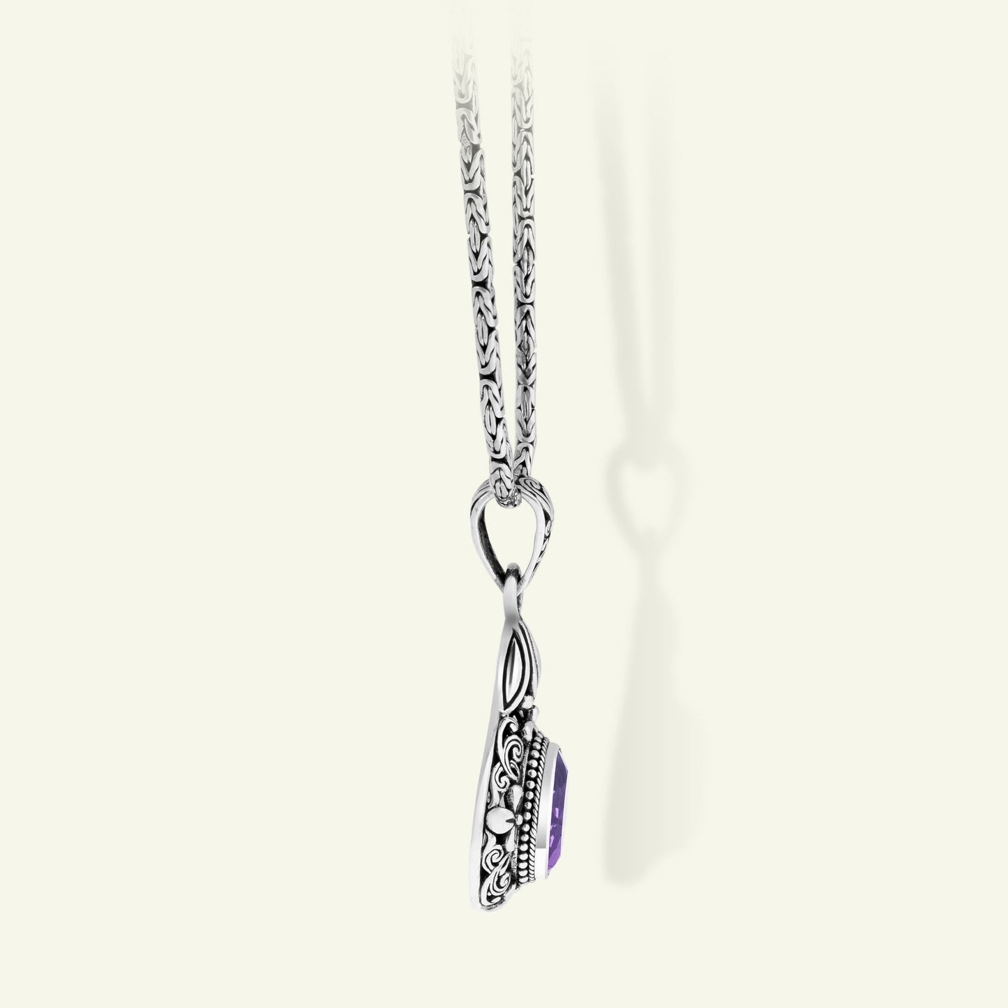 Elegant Amethyst and Sterling Silver Ornate Pendant