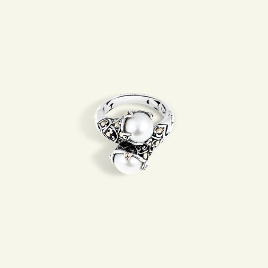 Eternal Grace: Sterling Silver Ring with Twin Pearls