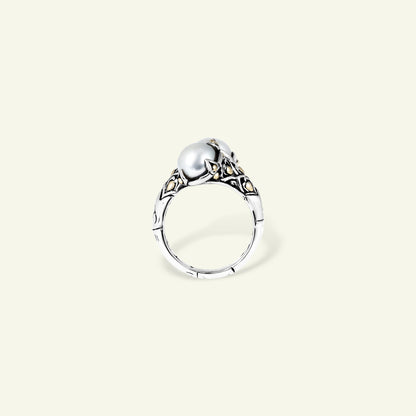 Eternal Grace: Sterling Silver Ring with Twin Pearls