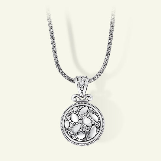 Elegant Sterling Silver Filigree Round Pendant Necklace