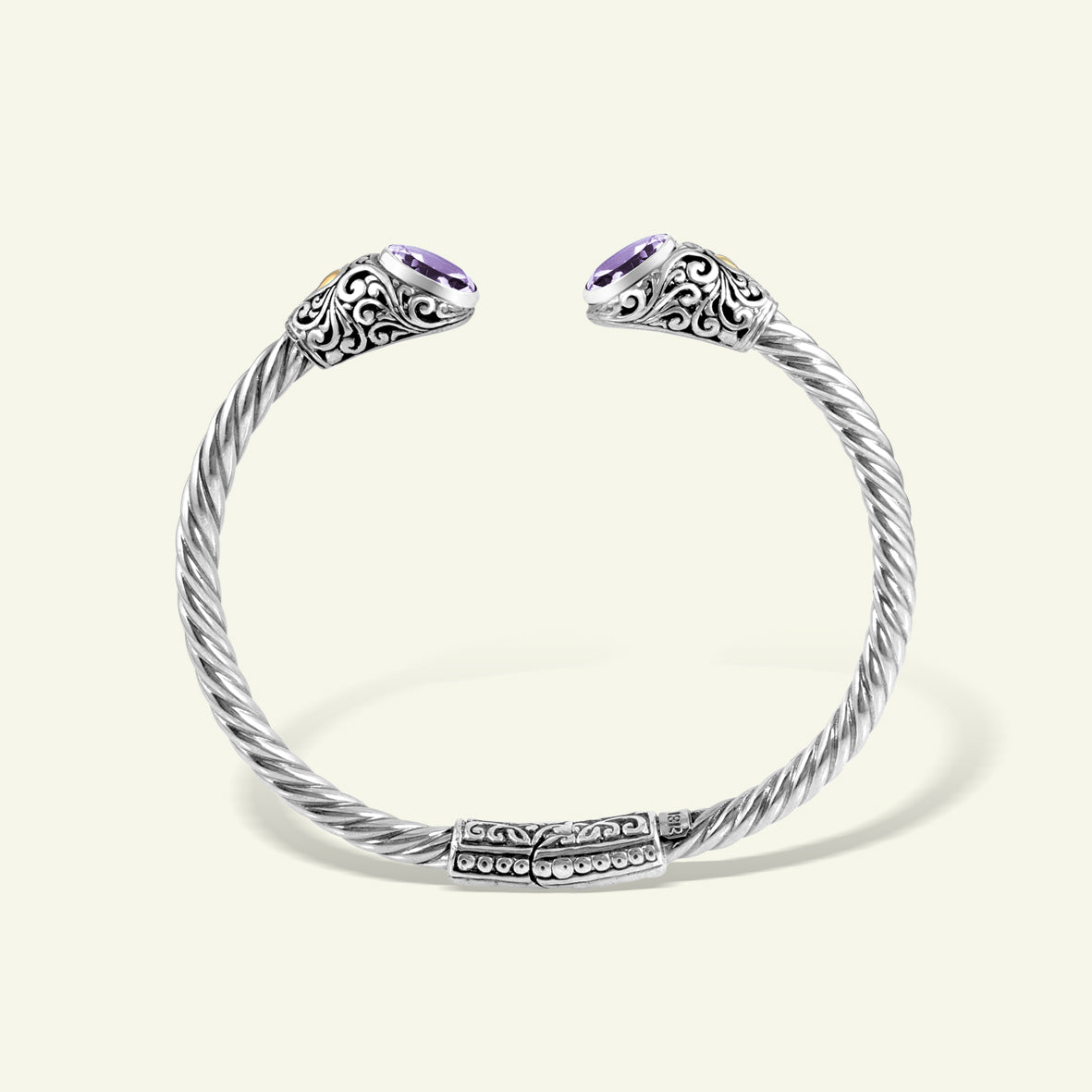 Artisan Twisted Silver Cuff Bracelet with Sculpted Ornamental Ends