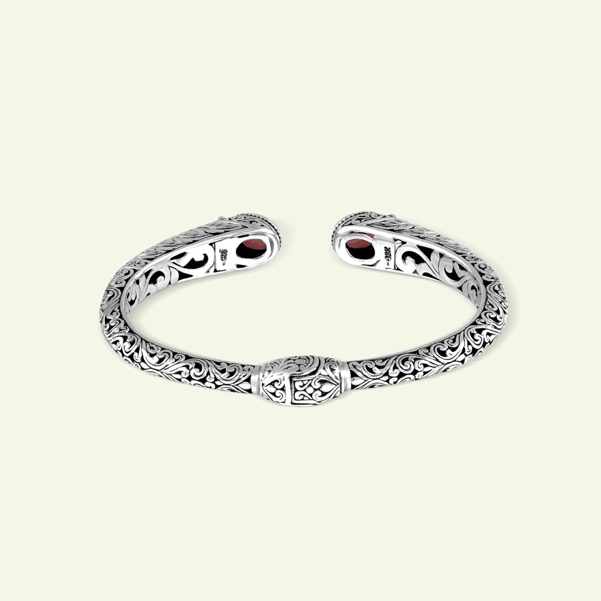 Handcrafted Balinese Silver Cuff Bracelet with Natural Stone Accents