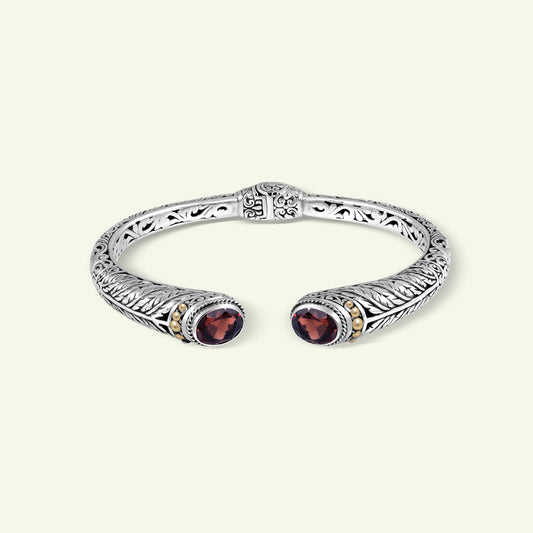 Handcrafted Balinese Silver Cuff Bracelet with Natural Stone Accents
