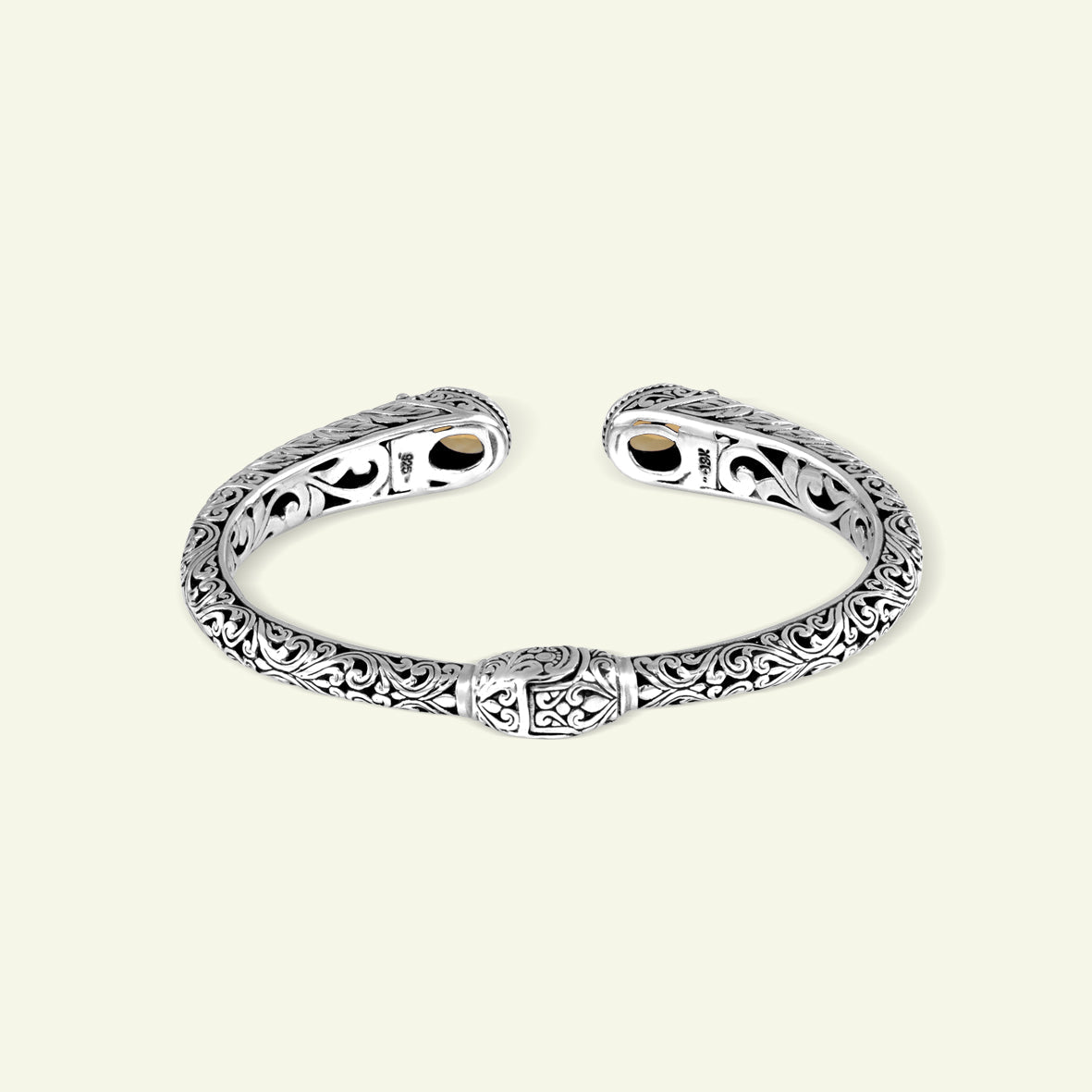 Handcrafted Balinese Silver Cuff Bracelet with Natural Stone Accents