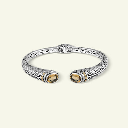 Handcrafted Balinese Silver Cuff Bracelet with Natural Stone Accents