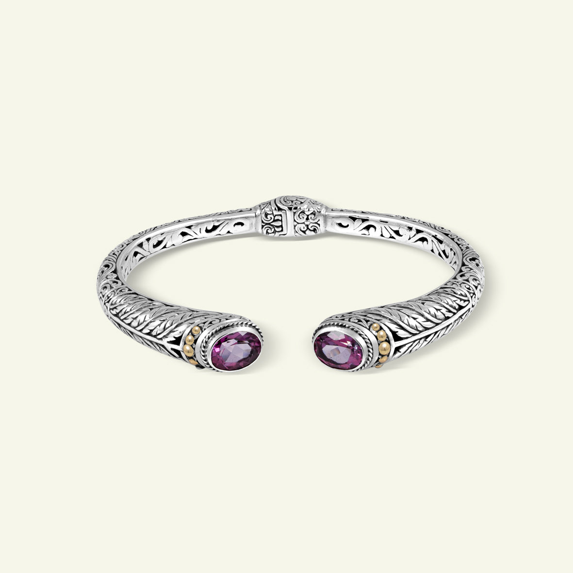 Handcrafted Balinese Silver Cuff Bracelet with Natural Stone Accents