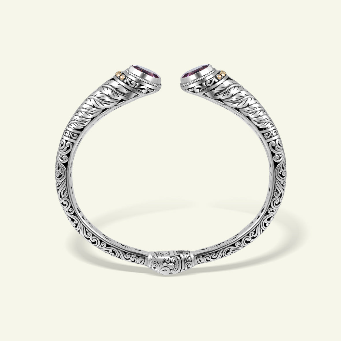 Handcrafted Balinese Silver Cuff Bracelet with Natural Stone Accents