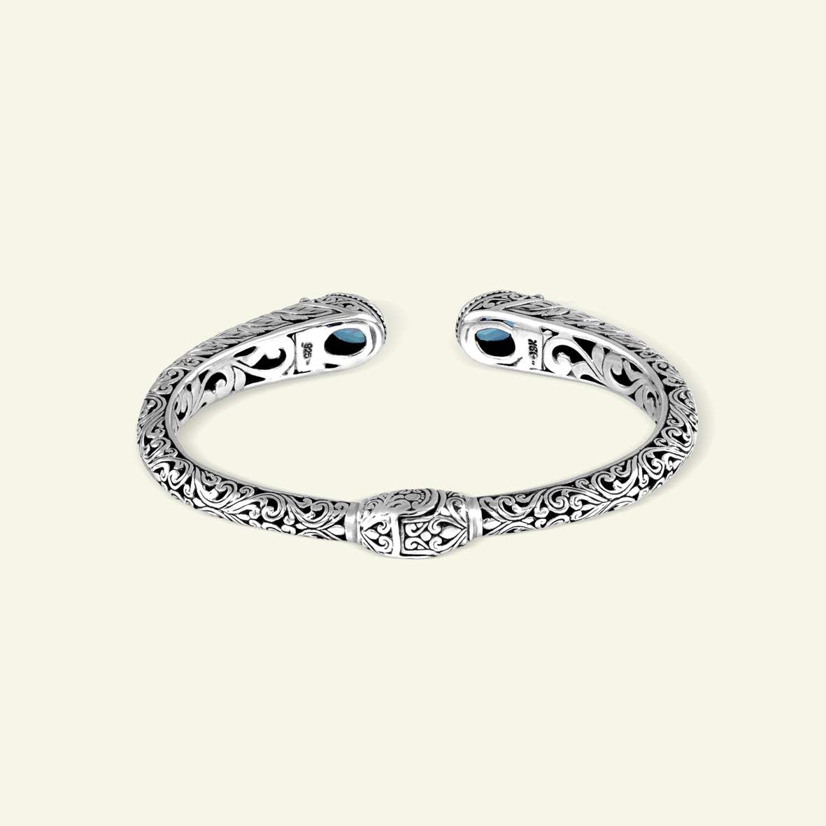 Handcrafted Balinese Silver Cuff Bracelet with Natural Stone Accents