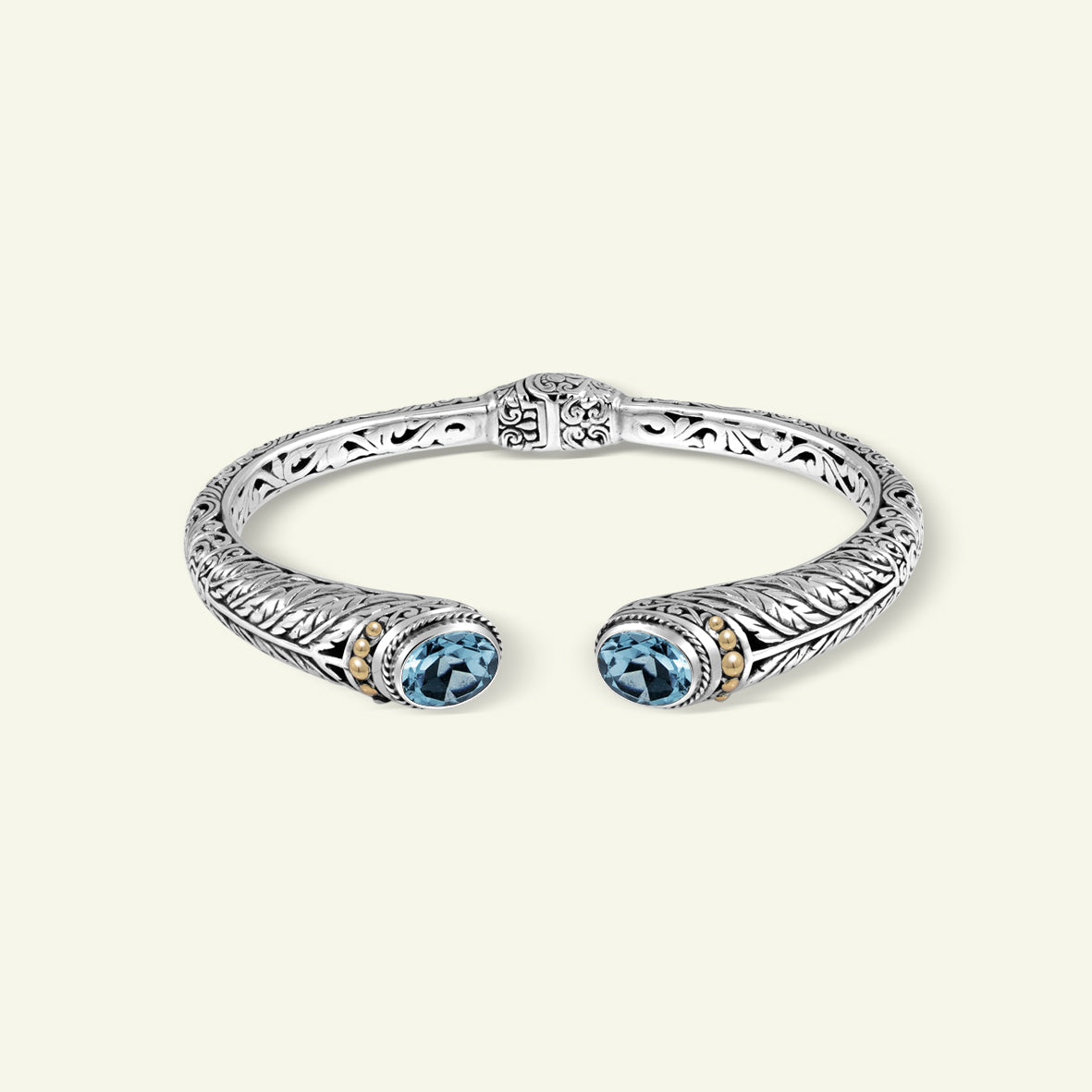 Handcrafted Balinese Silver Cuff Bracelet with Natural Stone Accents