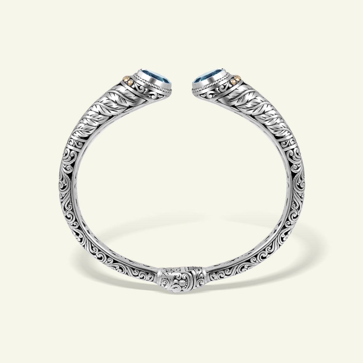 Handcrafted Balinese Silver Cuff Bracelet with Natural Stone Accents