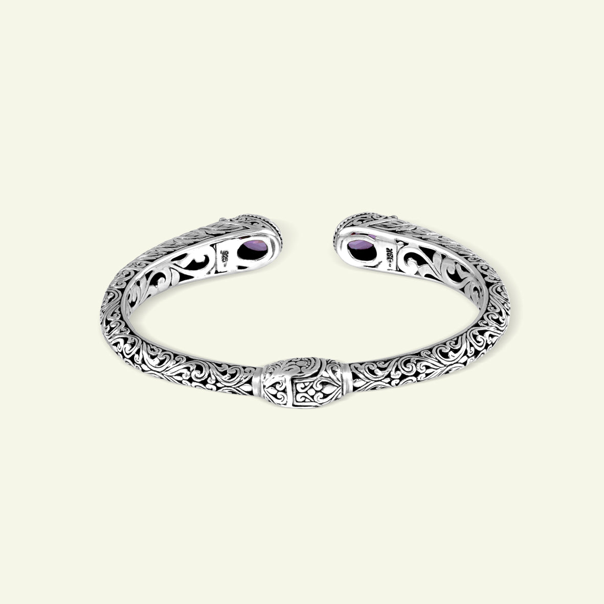 Handcrafted Balinese Silver Cuff Bracelet with Natural Stone Accents