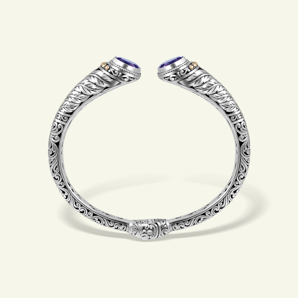 Handcrafted Balinese Silver Cuff Bracelet with Natural Stone Accents