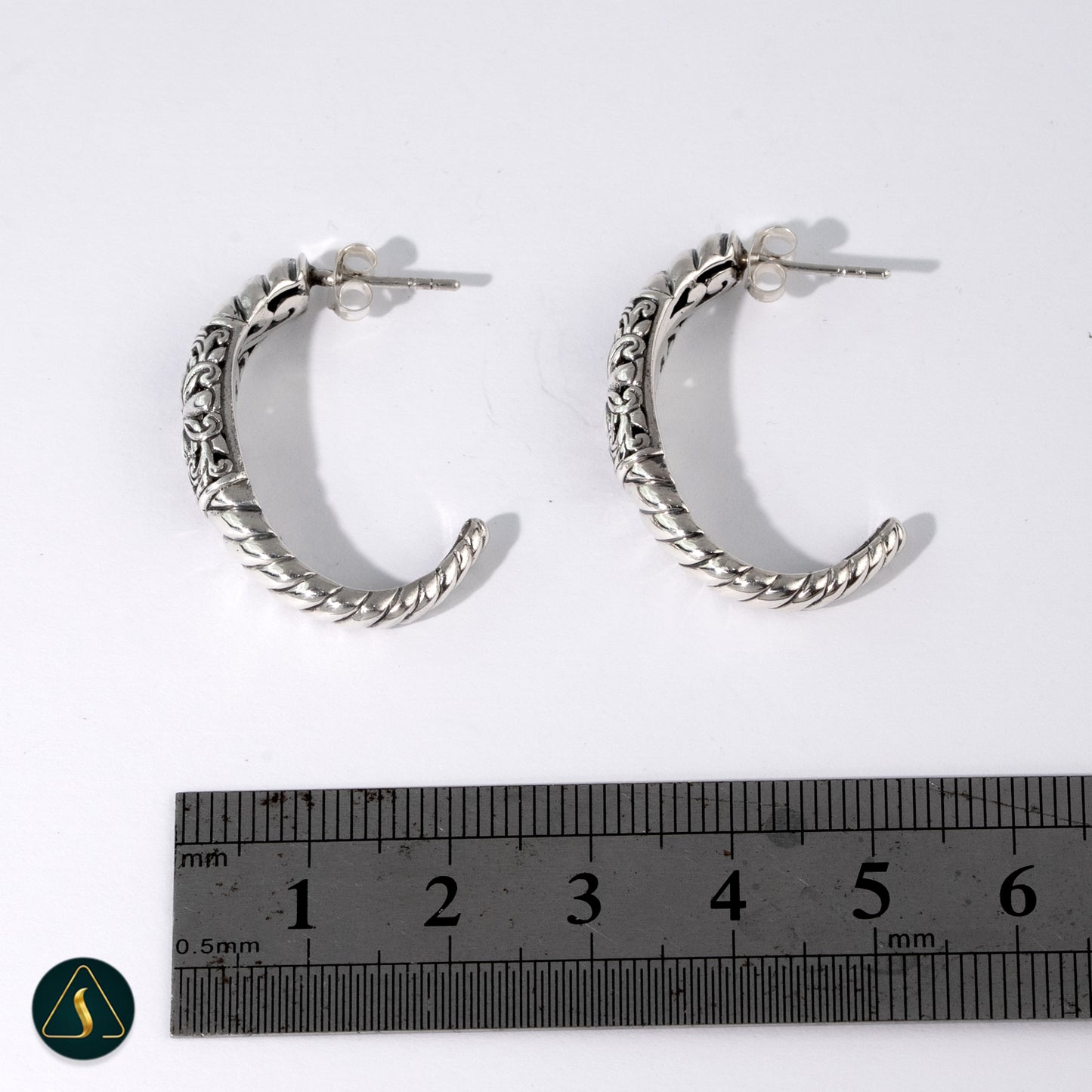Handmade Sterling Silver Hoop Earrings – Balinese Floral Twist Design