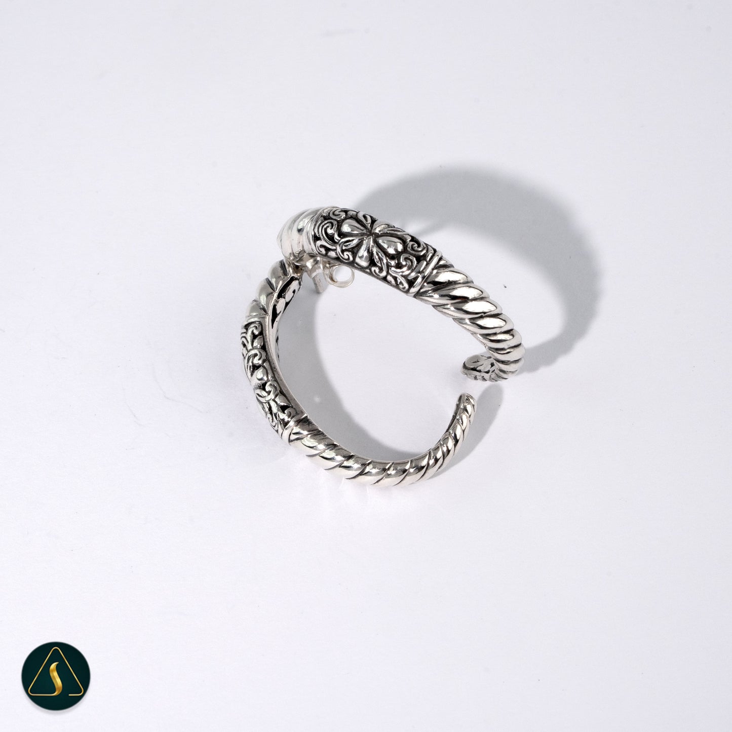 Handmade Sterling Silver Hoop Earrings – Balinese Floral Twist Design