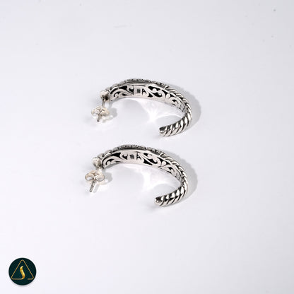 Handmade Sterling Silver Hoop Earrings – Balinese Floral Twist Design
