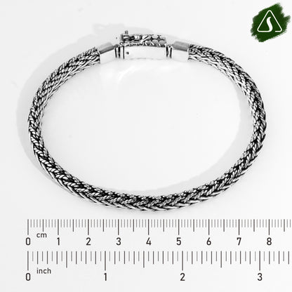 Sterling Silver Byzantine Bracelet, Men's Bali King Chain, Woven Link, Safety Clasp